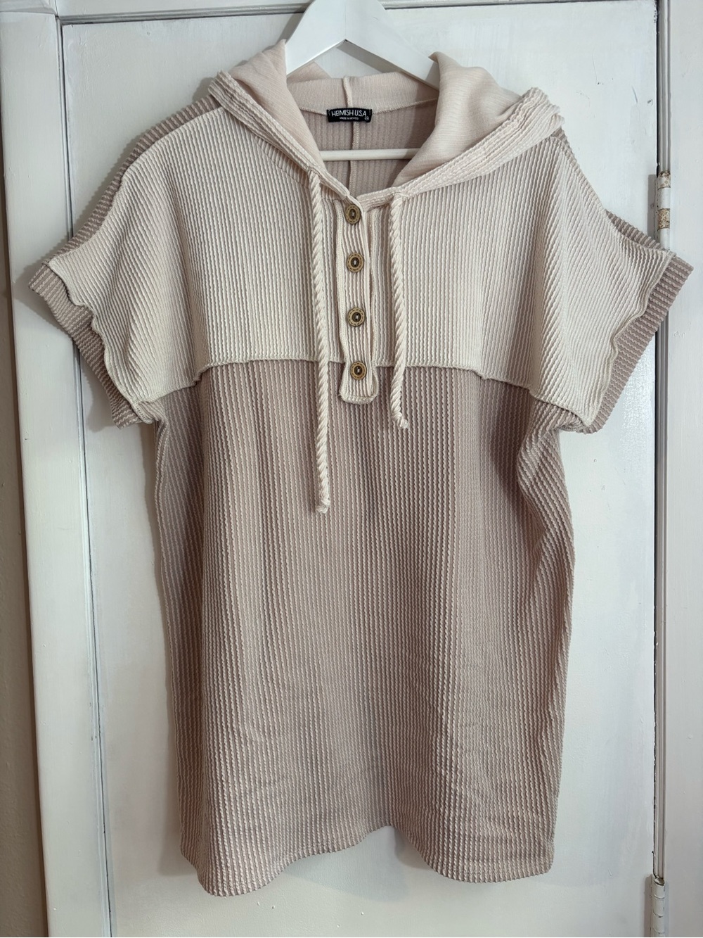 HEIMISH USA Two-Tone Hooded top in Cream and Taupe